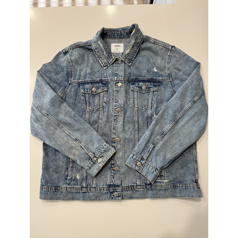 Old Navy Womens Denim Jacket Blue Cotton Button Up Tall XXL Casual 550975-00